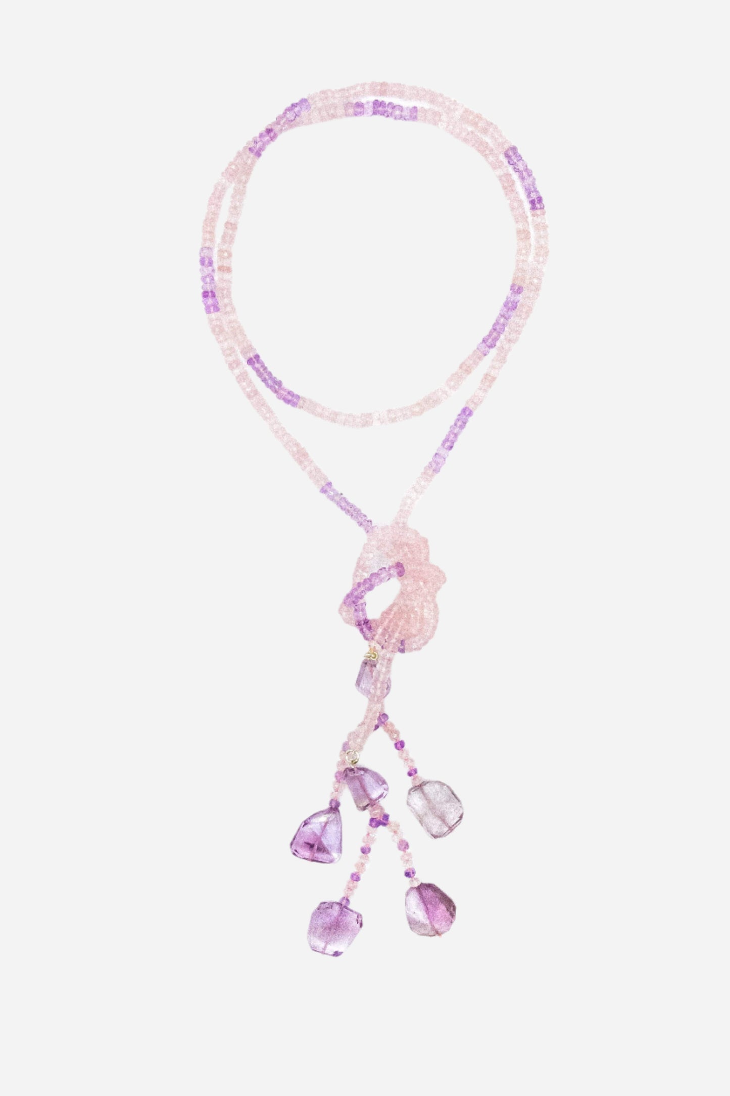 Rose Quartz & Pink Amethyst Lariat Necklace - Inaya Jewelry