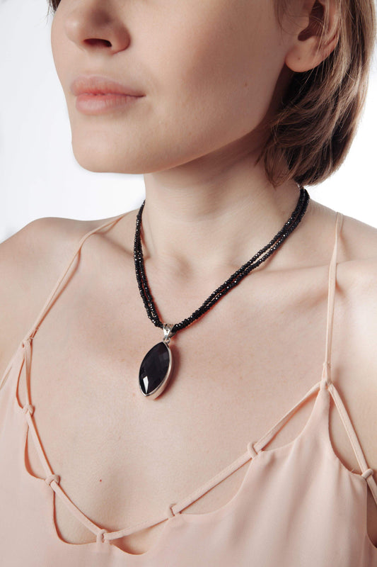 Black Onyx on Black Spinel Pendant - Inaya Jewelry