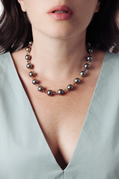 Tahitian Pearls & Multi-color Sapphires Necklace - Inaya Jewelry
