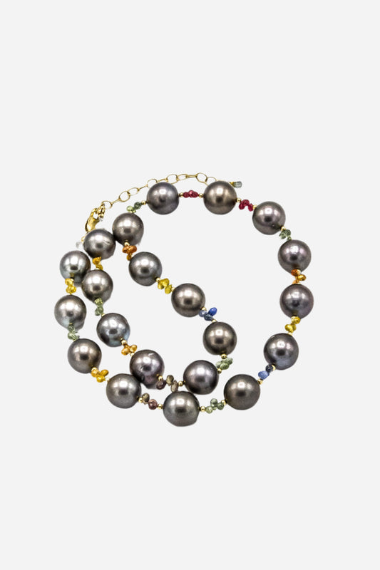 Tahitian Pearls & Multi-color Sapphires Necklace - Inaya Jewelry