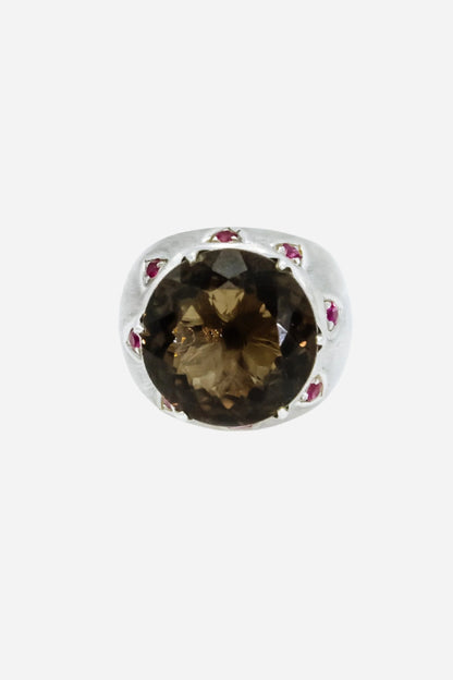 Smoky Topaz & Rubies Ring - Inaya Jewelry