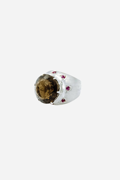 Smoky Topaz & Rubies Ring - Inaya Jewelry