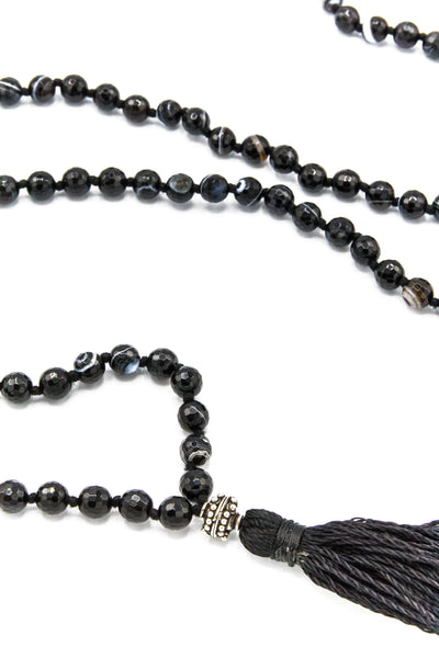 Striped Black Agate Mala Necklace - Inaya Jewelry