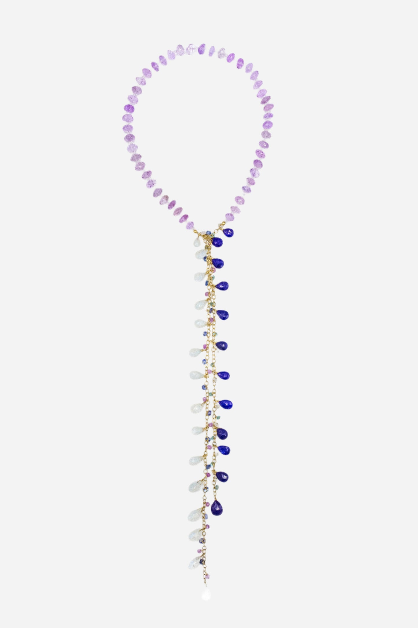 Pink Amethyst, Lapis Lazuli & Moonstone Tie Around Necklace - Inaya Jewelry