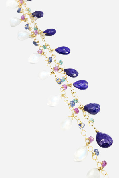 Pink Amethyst, Lapis Lazuli & Moonstone Tie Around Necklace - Inaya Jewelry