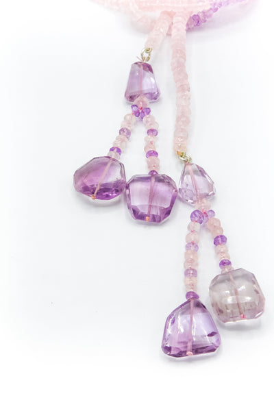 Rose Quartz & Pink Amethyst Lariat Necklace - Inaya Jewelry