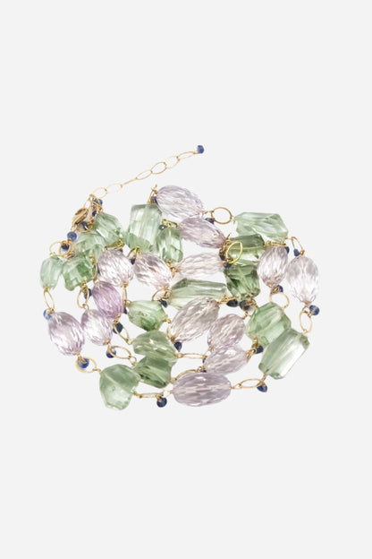 Pink & Green Amethyst, Sapphire Necklace - Inaya Jewelry