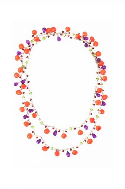 Carnelian, Amethyst, Peridot & Garnet Long Chained Necklace - Inaya Jewelry